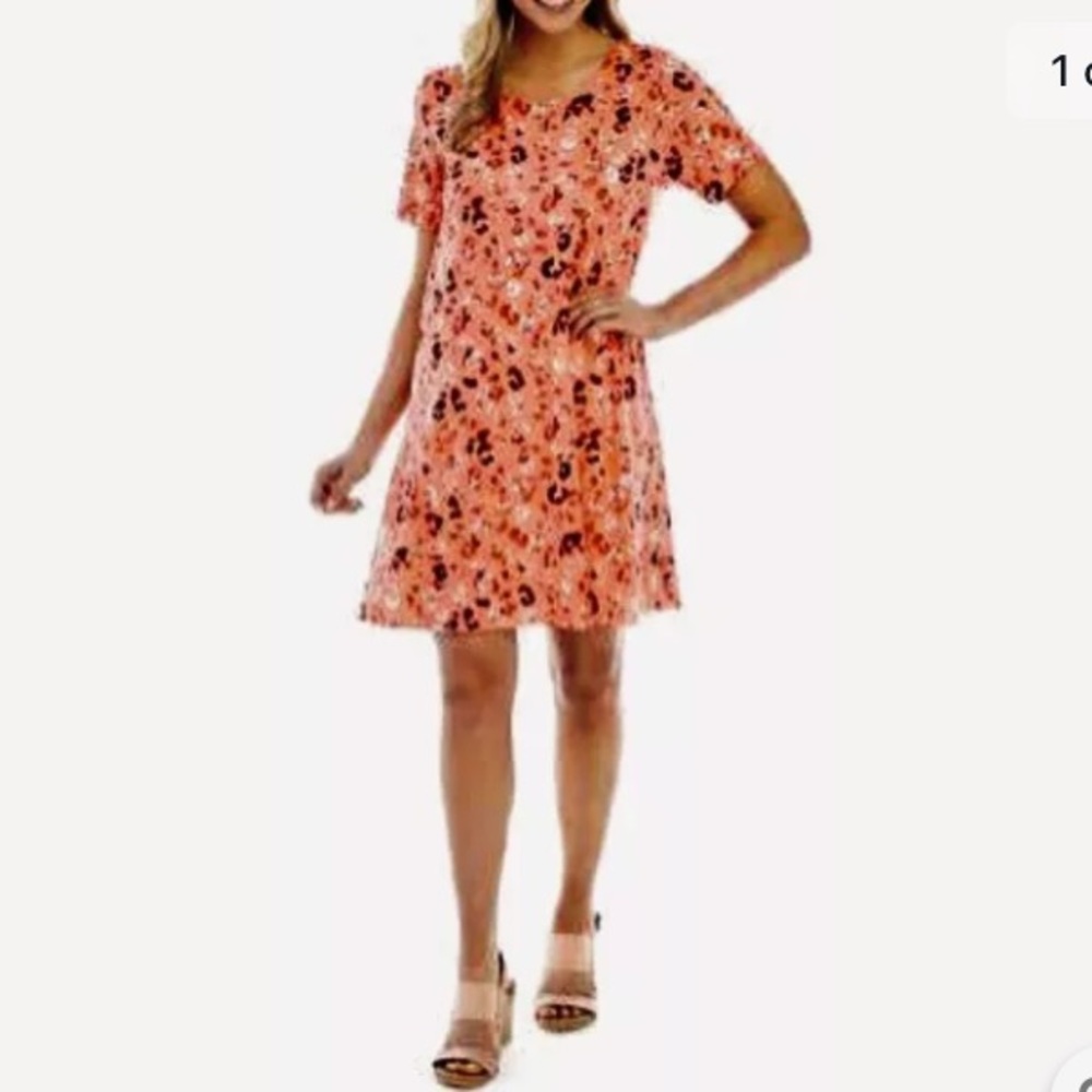 NWT New Directions Coral, Leopard Print Dress